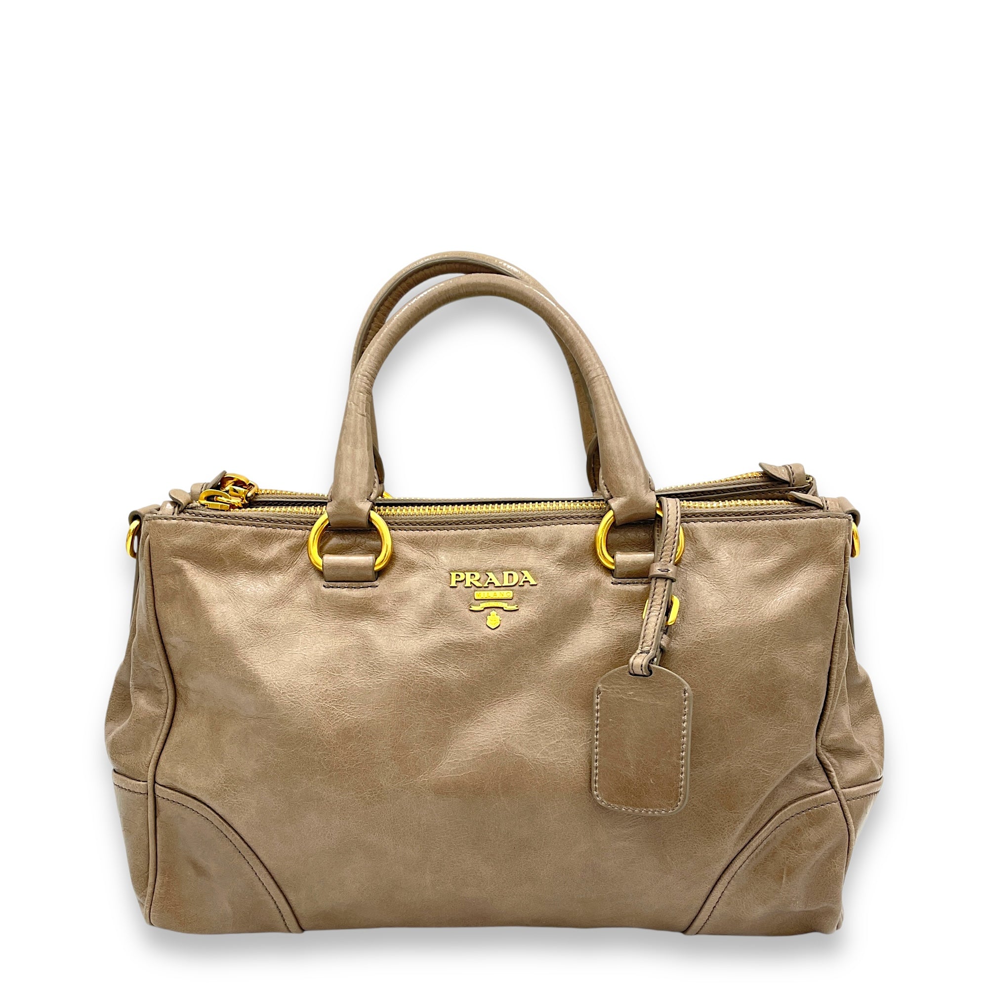 Two-Way Brown Top Handle Bag in Calfskin, Gold hardware