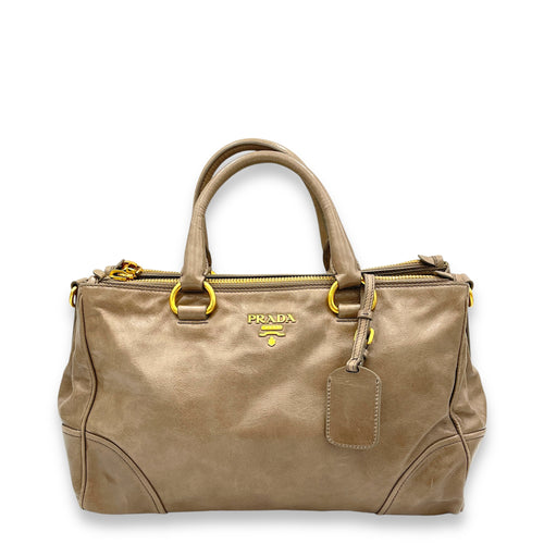 Two-Way Brown Top Handle Bag in Calfskin, Gold hardware