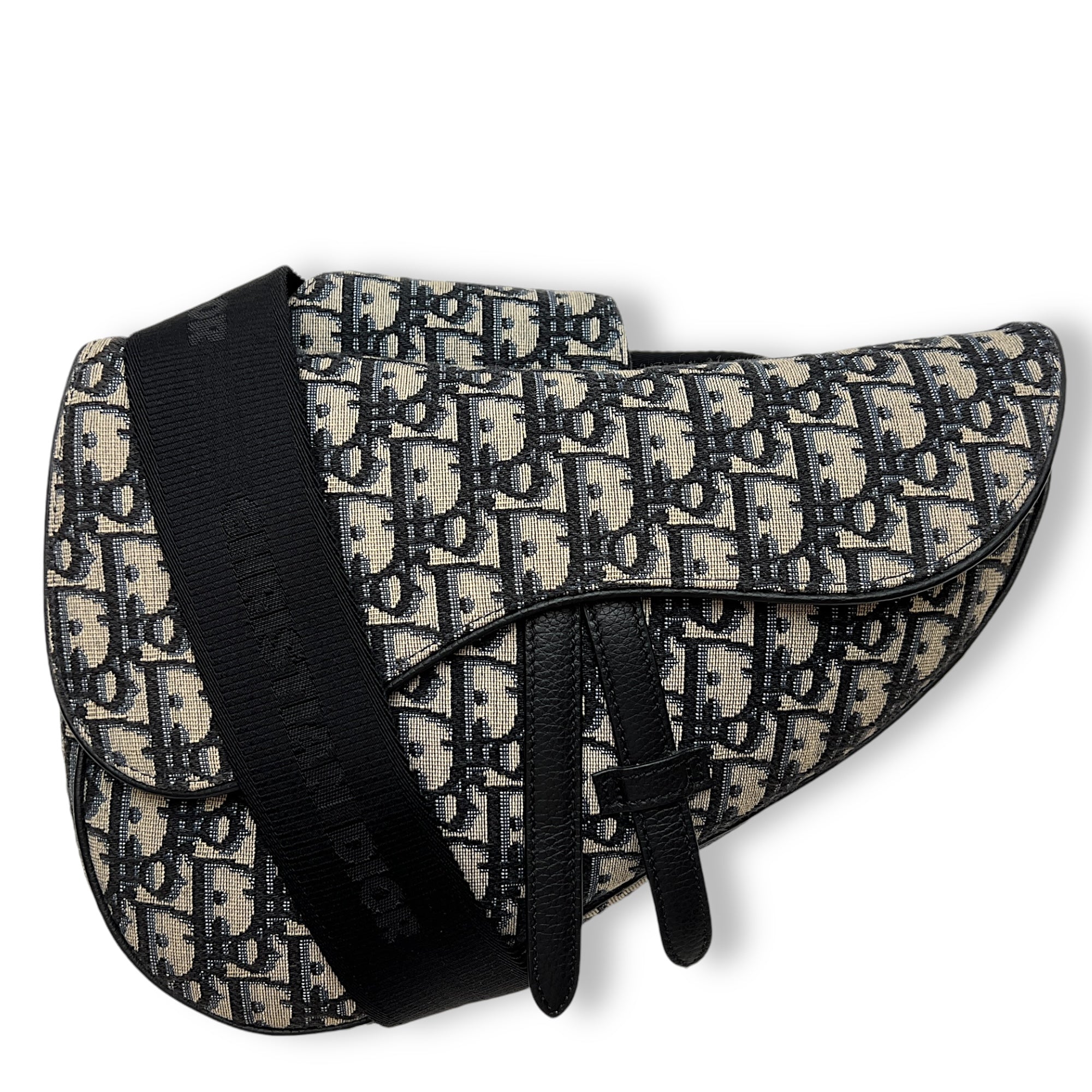 Saddle Crossbody Bag Blue in Jacquard, Silver hardware