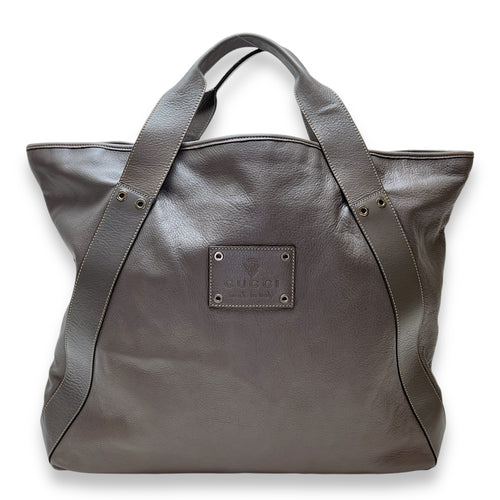 Logo Tote Bag Grey in Calfskin, Silver hardware