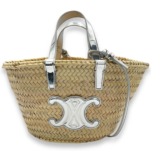 Triomphe Basket Tote in Silver Leather Handles Tote Bag Brown in Others, Others hardware