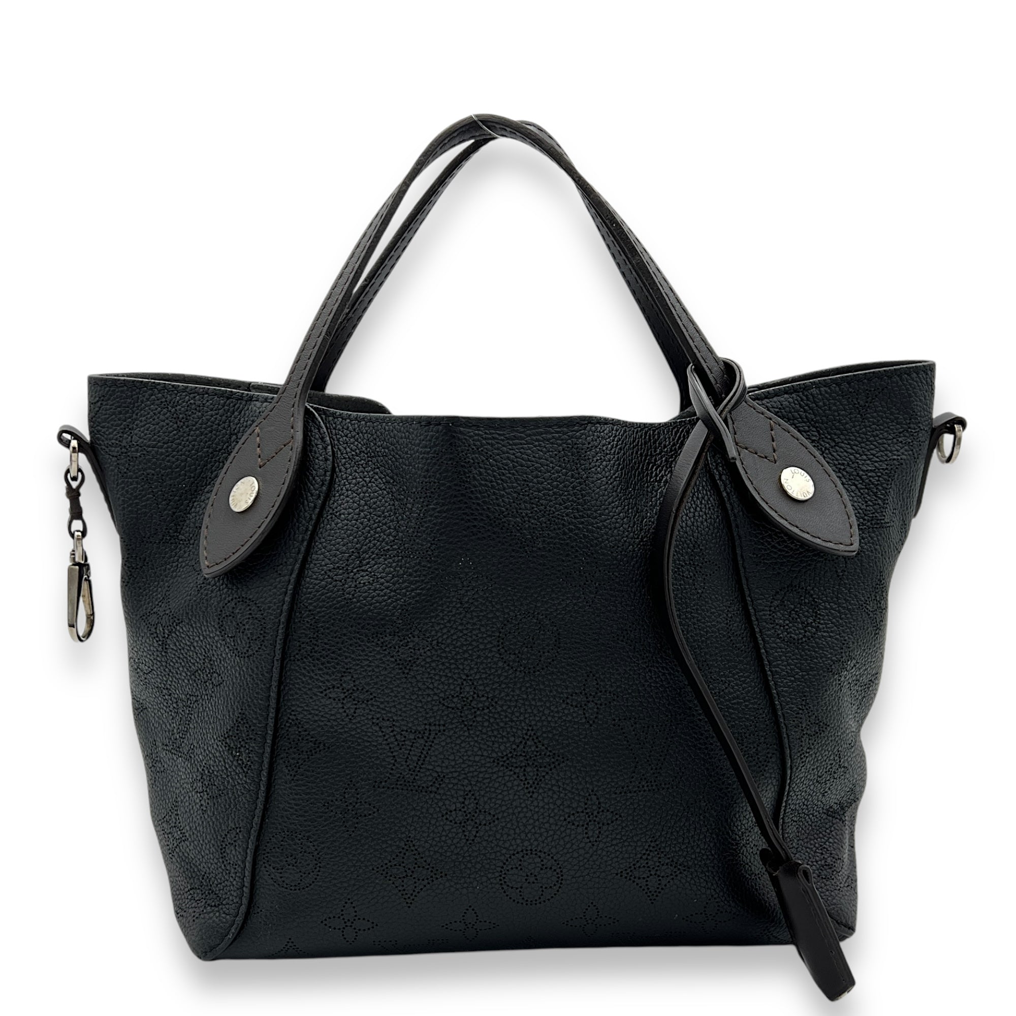 Hina Top Handle Bag Black in Mahina Leather, Silver hardware