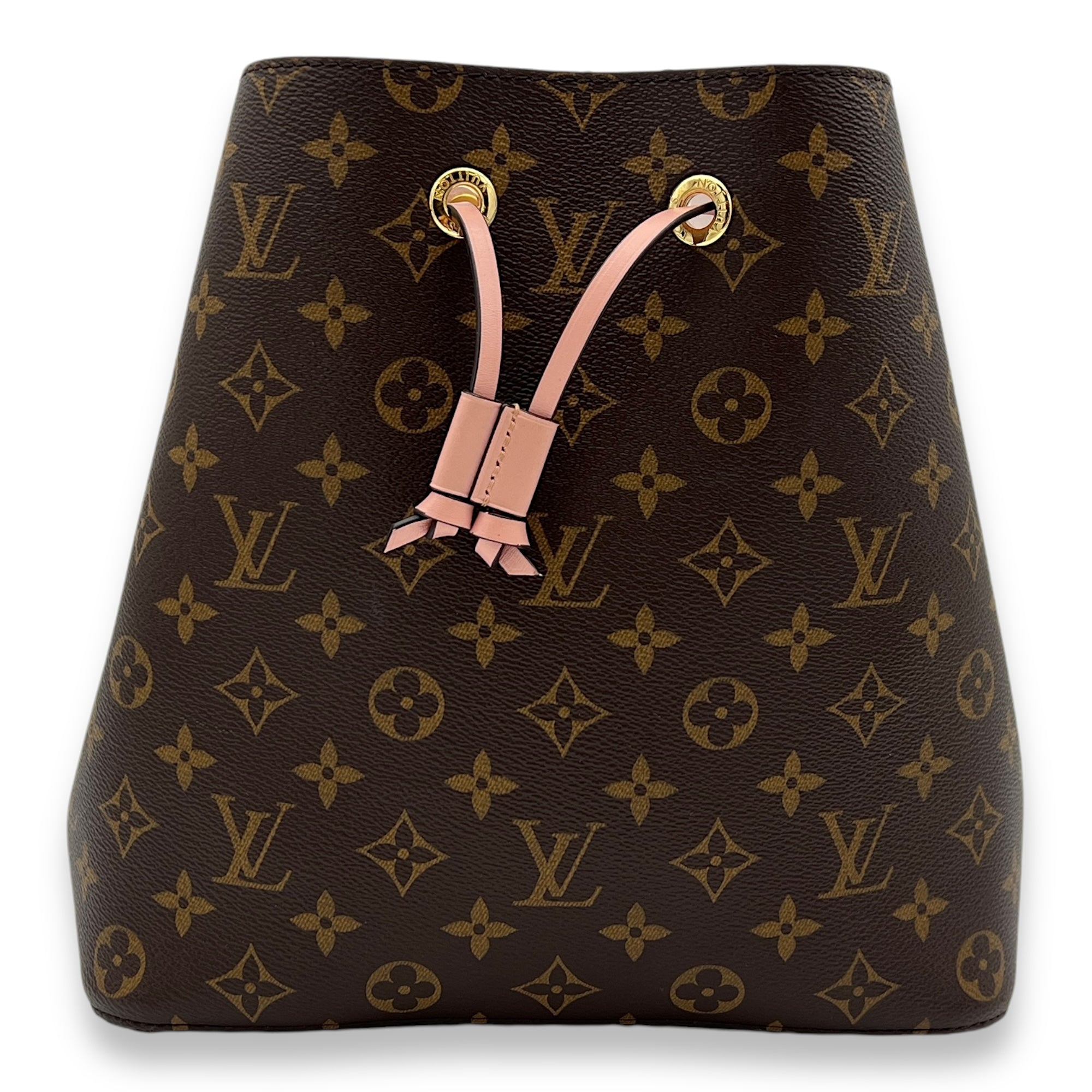 NeoNoe MM Brown Bucket Bag in Monogram Coated Canvas, Gold hardware