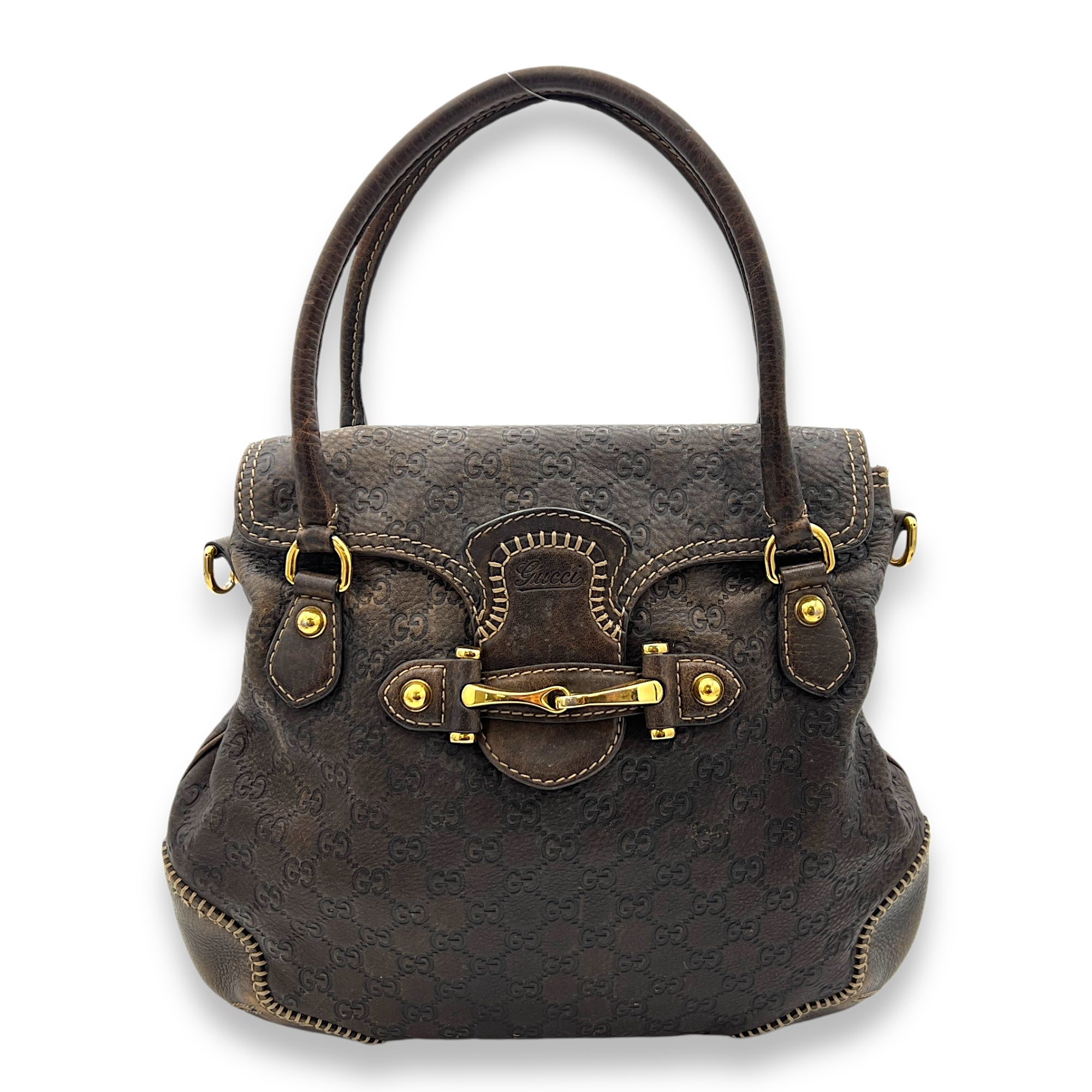 Horsebit 1955 Shoulder Bag Brown in Calfskin, Gold hardware