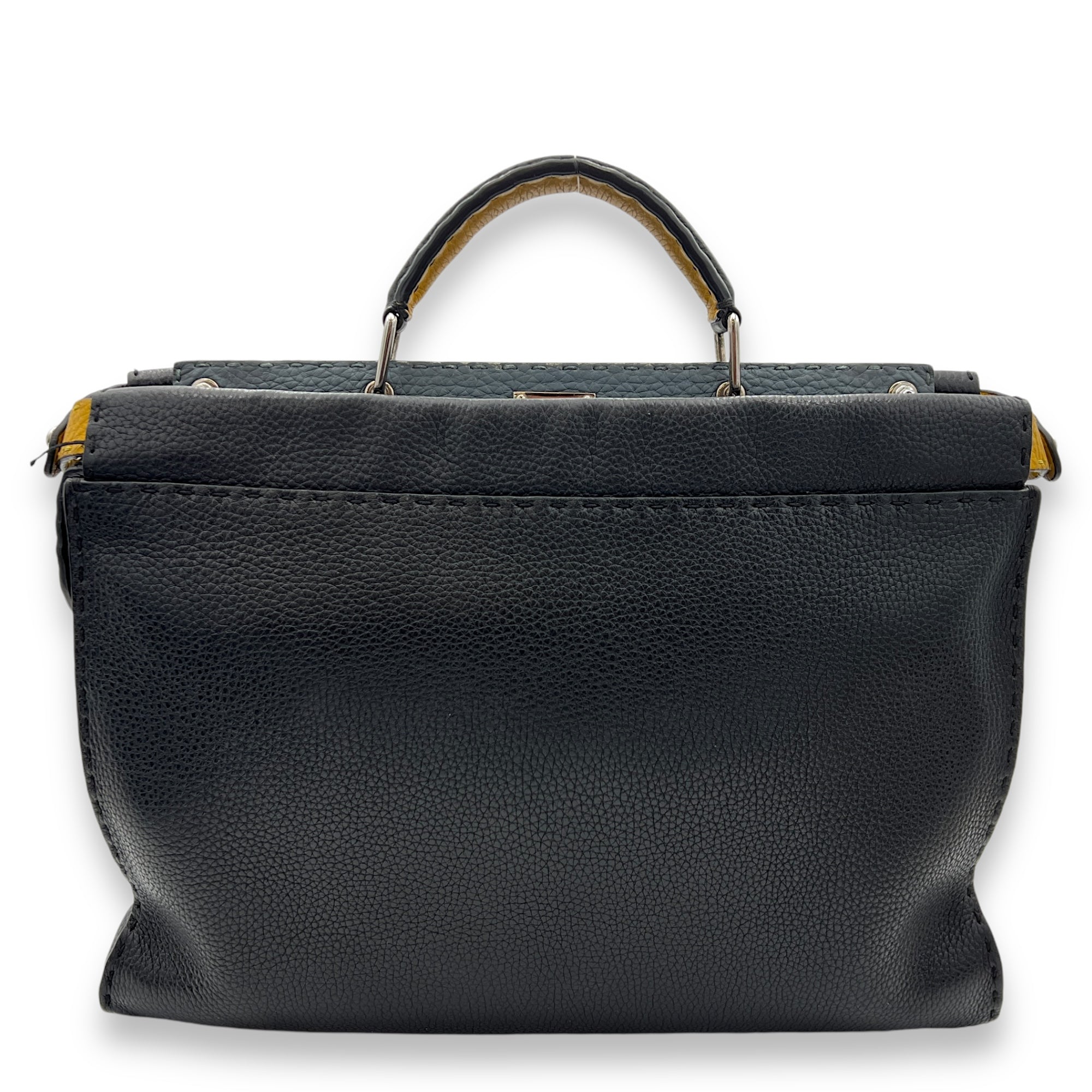 Peekaboo Black Top Handle Bag in Calfskin, Silver hardware