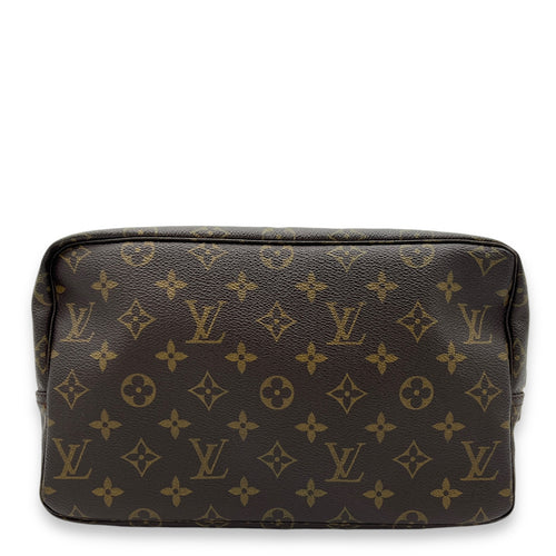 Toilette Pouch 28 Brown in Monogram Coated Canvas, Gold hardware