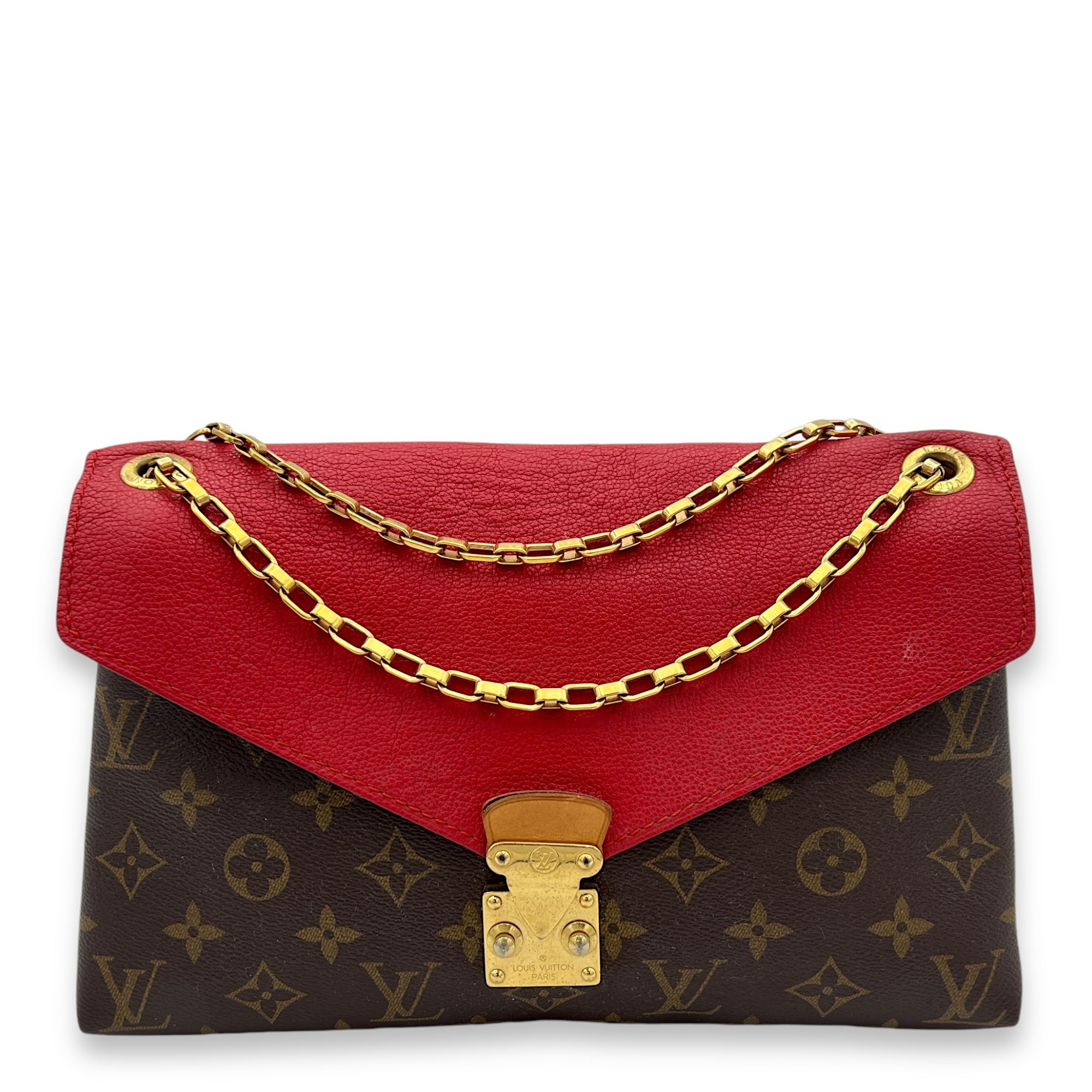 Pallas Shoulder Bag Brown in Monogram Coated Canvas, Gold hardware