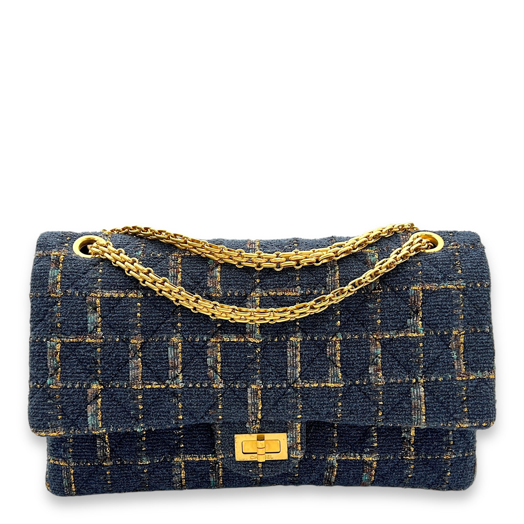 Fantasy 2.55 Reissue Blue Shoulder Bag in Tweed, Gold hardware