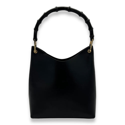 Bamboo Top Handle Bag Black in Calfskin, Gold hardware