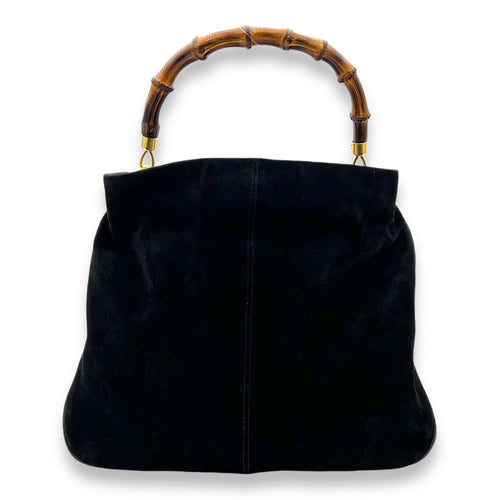 Bamboo Top Handle Bag Black in Suede Leather, Gold hardware