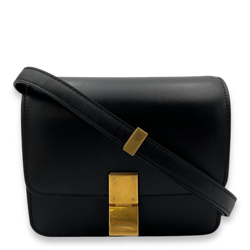 Box Shoulder Bag Mini Black in Calfskin, Gold hardware