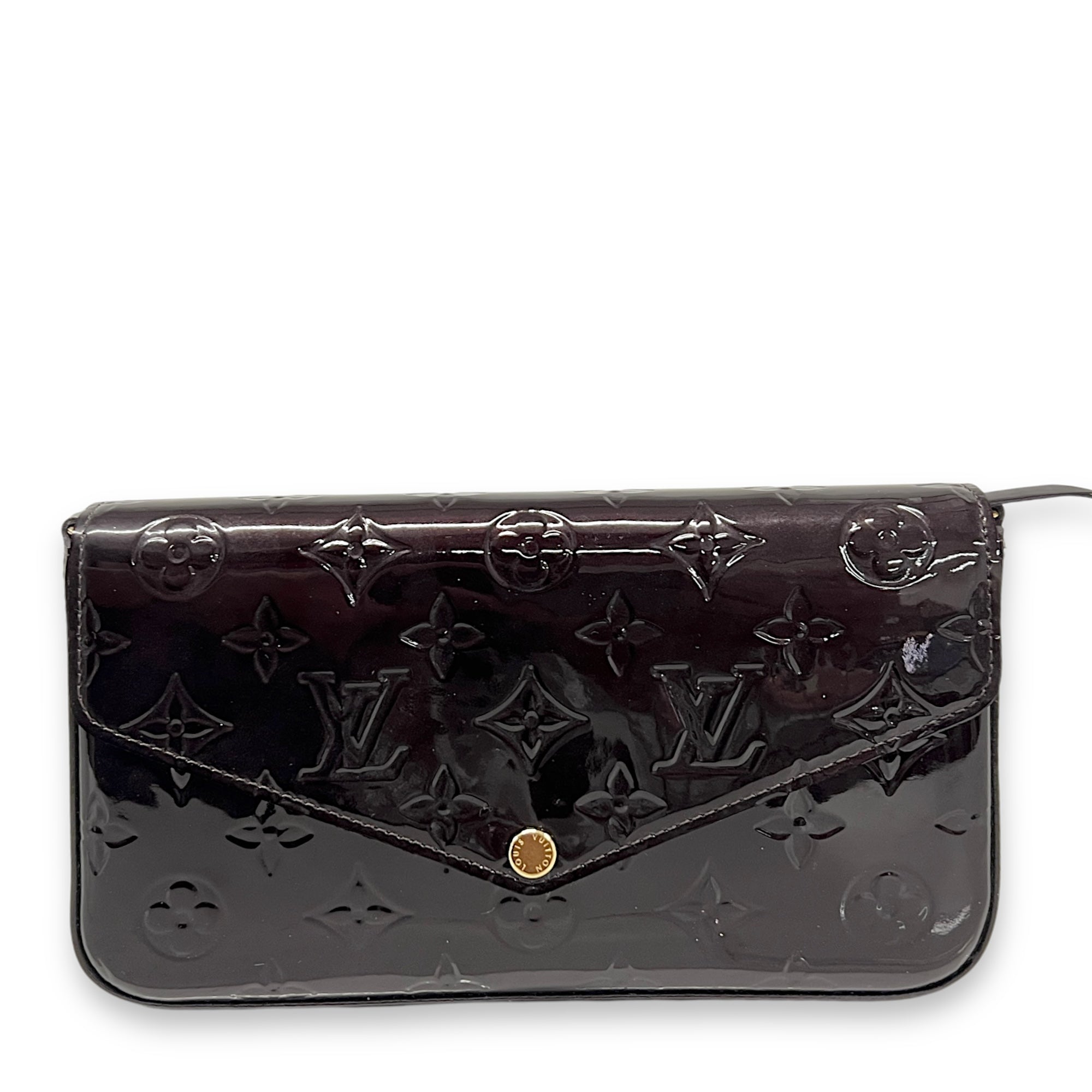 Felicie Amarante Wallet On Chain in Patent Leather, Gold hardware