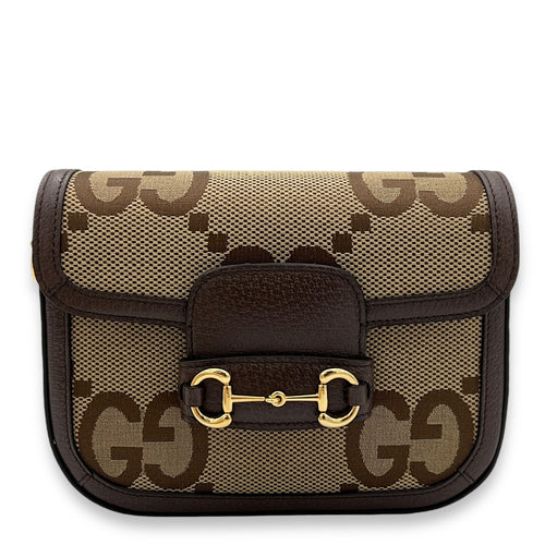 Horsebit 1955 Crossbody Bag Small Brown in Jacquard , Light Gold Hardware