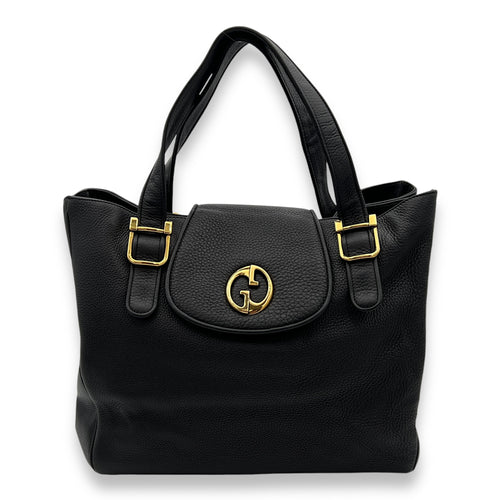 1973 Pebbled  Tote Bag Black in Calfskin, Gold