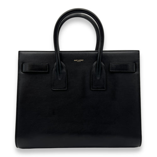 Sac 2 Jours Top Handle Bag Medium Black in Calfskin, Gold hardware