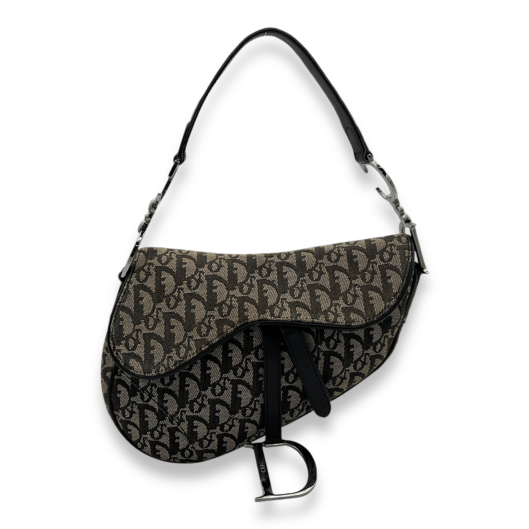 Saddle Shoulder Bag Blue in Jacquard, Silver hardware