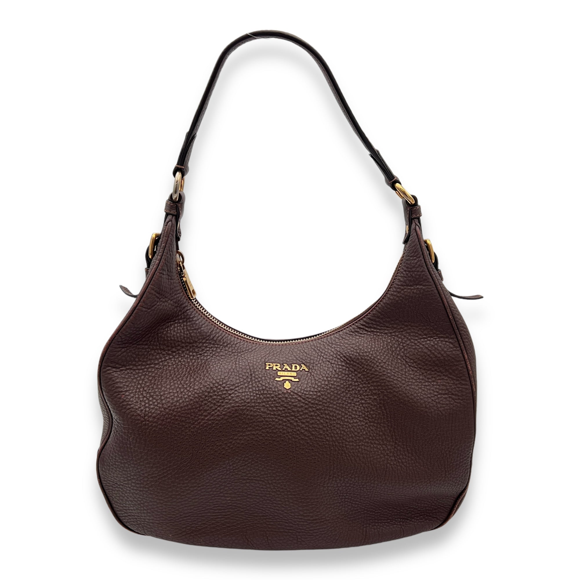 Hobo Brown Shoulder Bag in Calfskin, Gold hardware