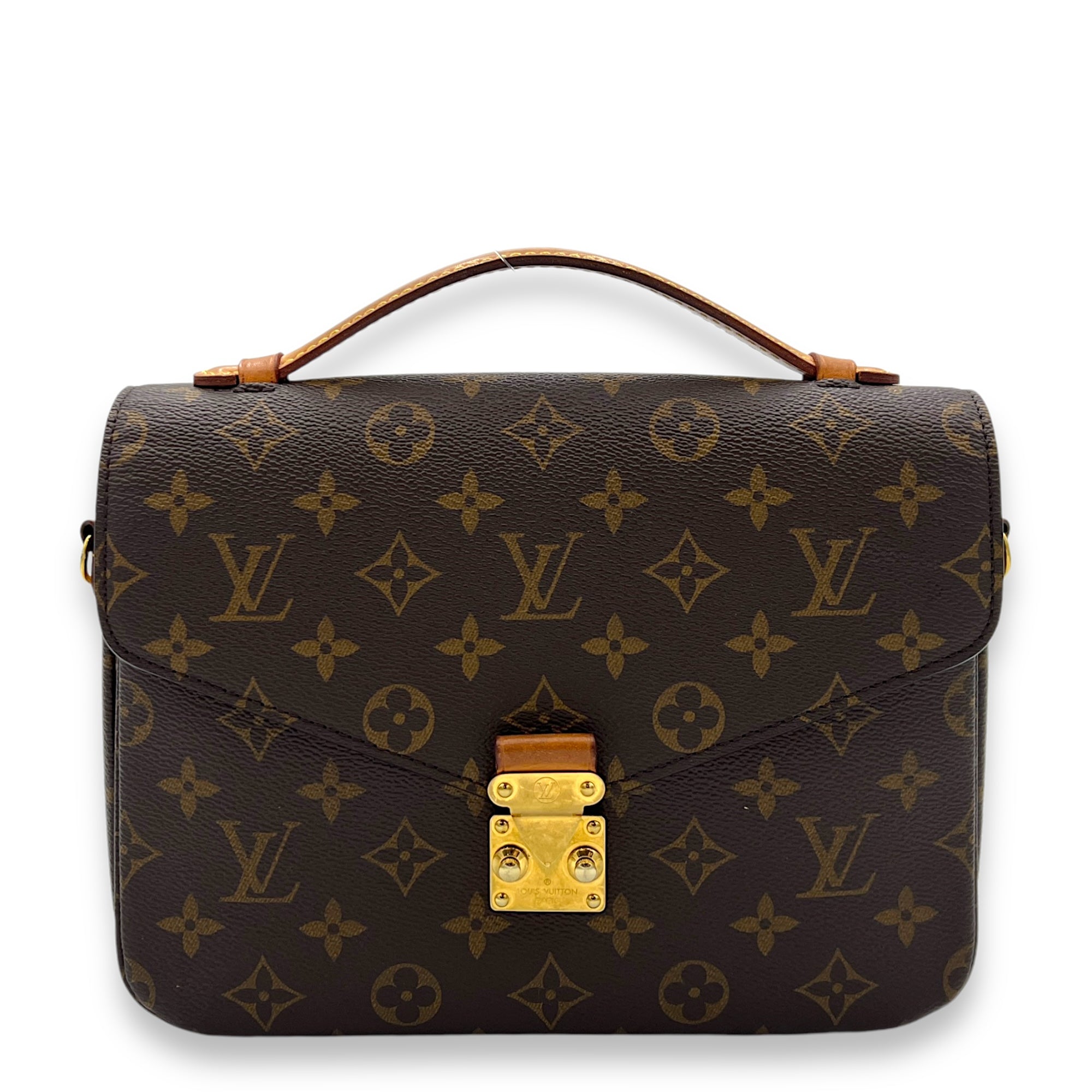 Metis Pochette Top Handle Bag Brown in Monogram Coated Canvas, Gold hardware