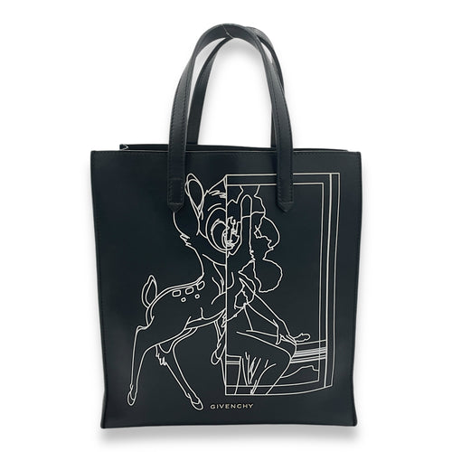 Bambi Black Tote Bag in Calfskin, Silver hardware