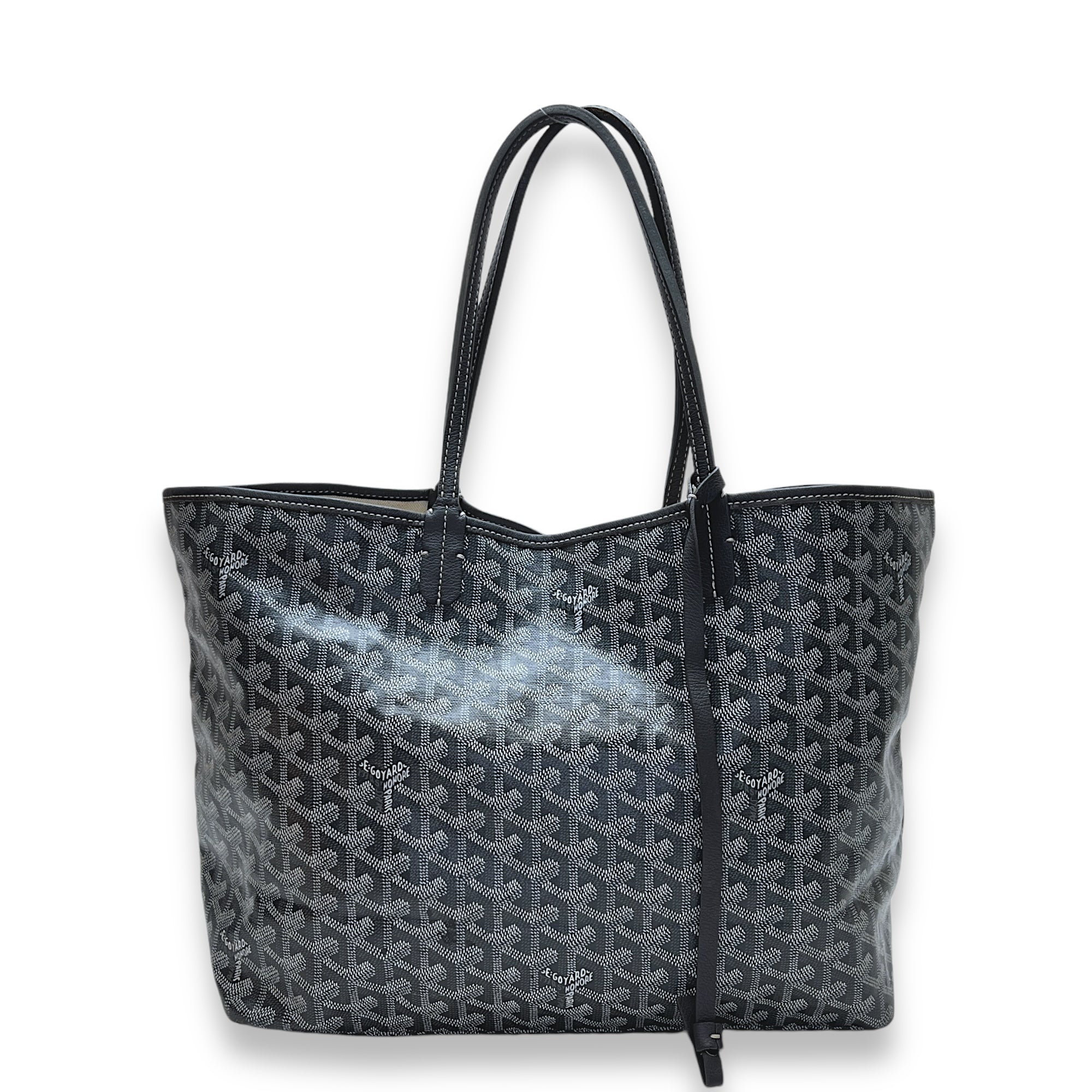 Saint Louis PM Grey Tote Bag in Coated Canvas, Silver hardware