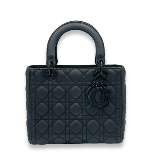 Lady Dior Top Handle Bag Medium Black in Calfskin, black hardware