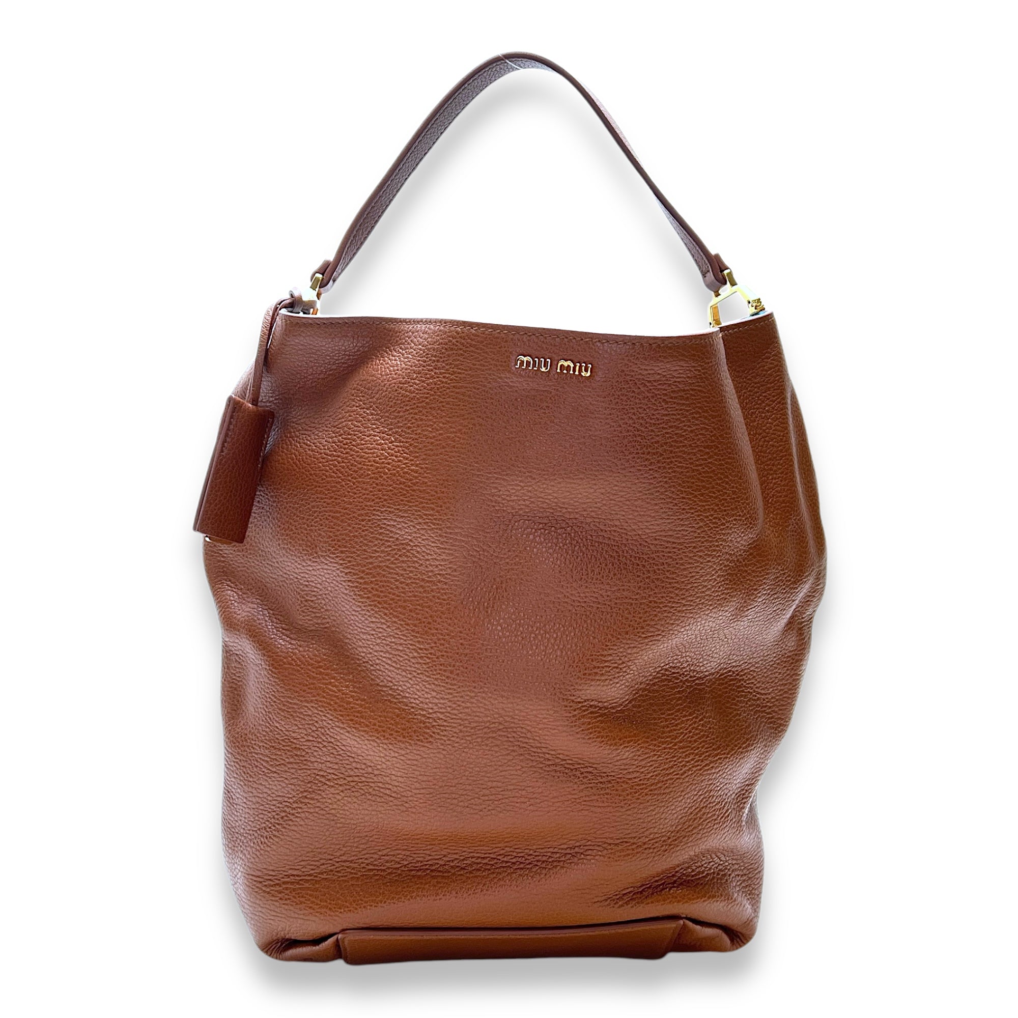 Logo Bucket Bag Brown in Calfskin, Gold hardware