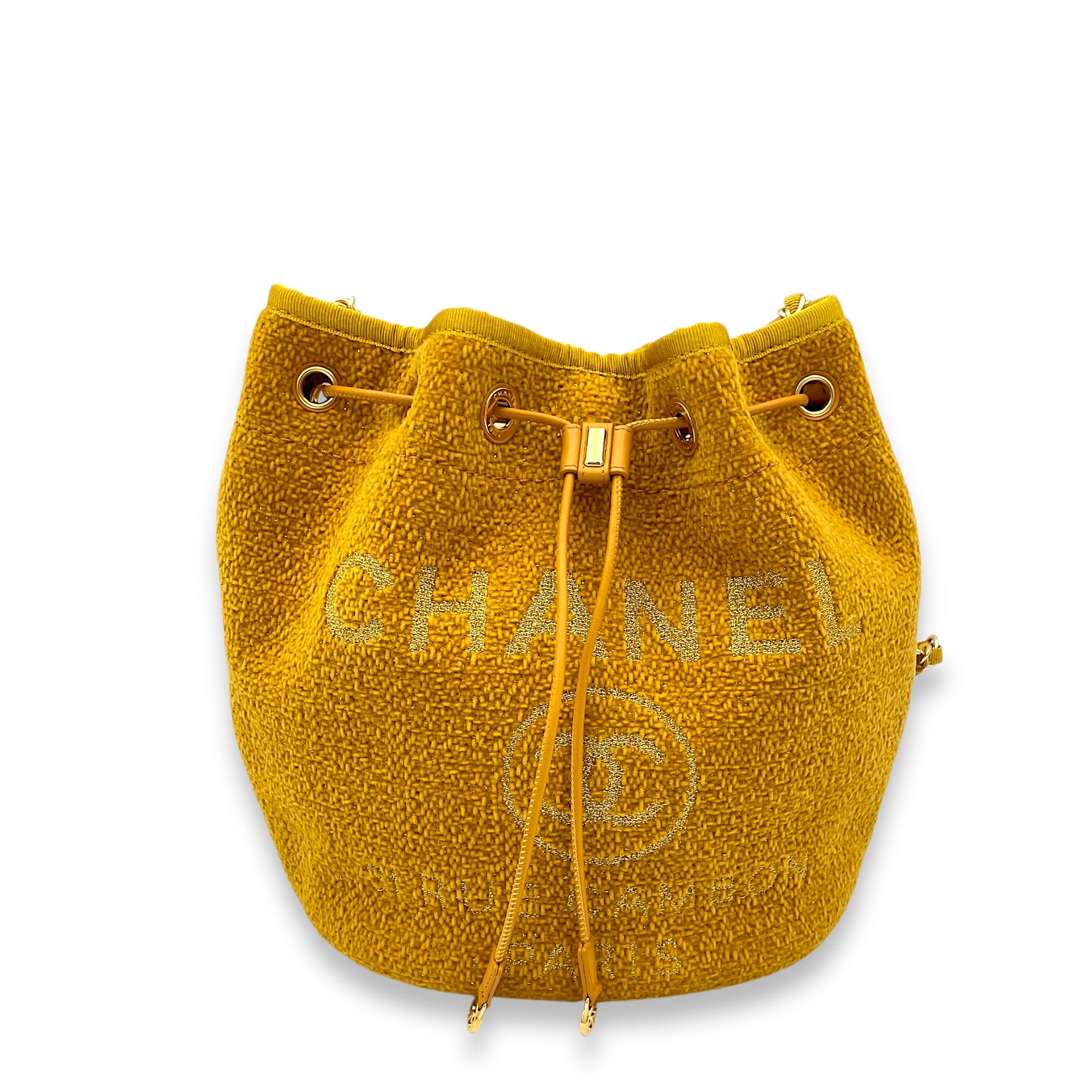 Deauville Bucket Bag Yellow in Tweed, Silver hardware