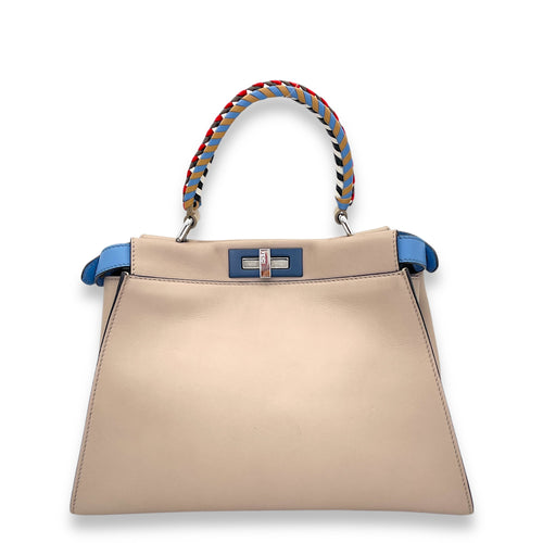 Peekaboo Medium Beige Top Handle Bag in Calfskin, Silver hardware