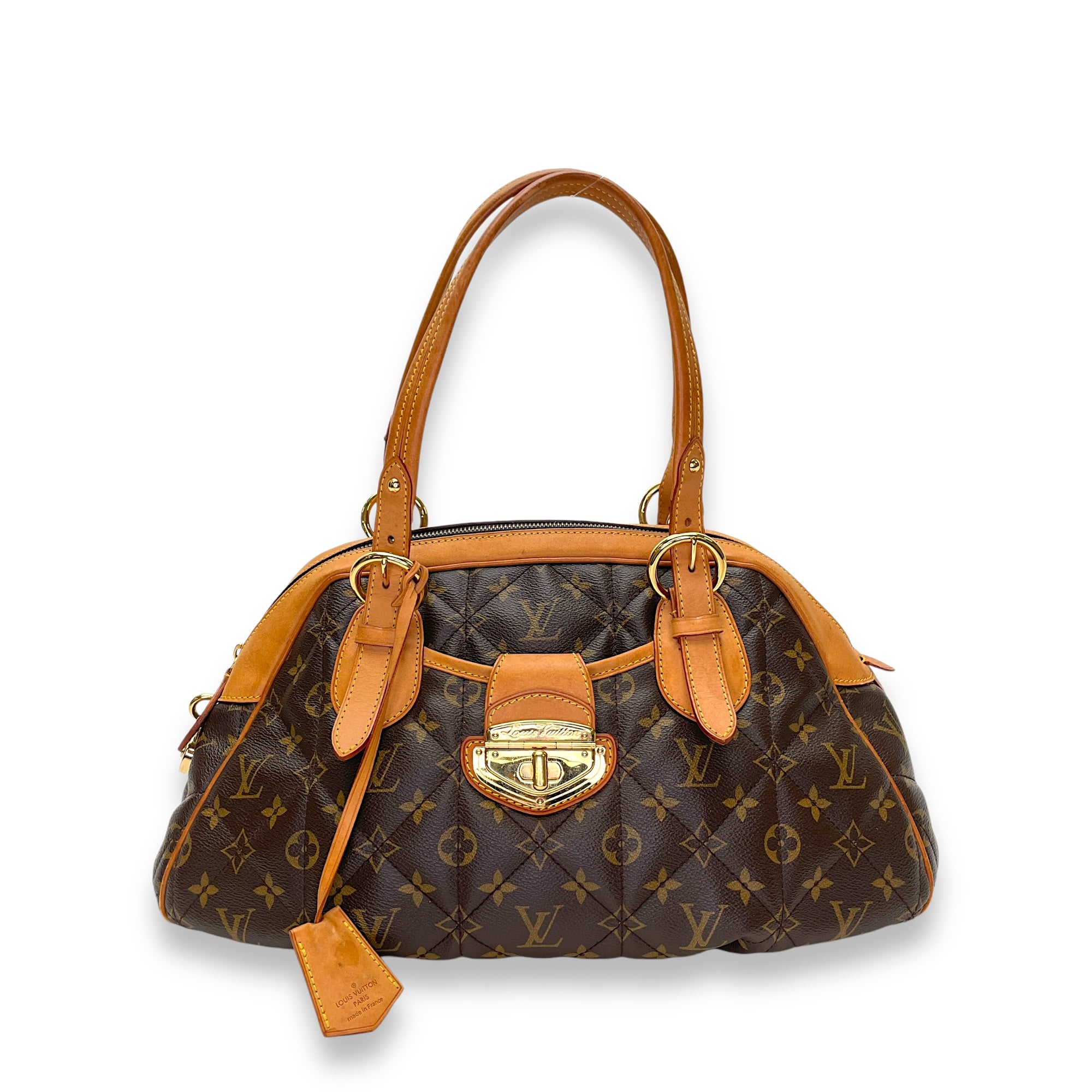 Etoile Brown Top Handle Bag in Monogram Coated Canvas, Gold hardware