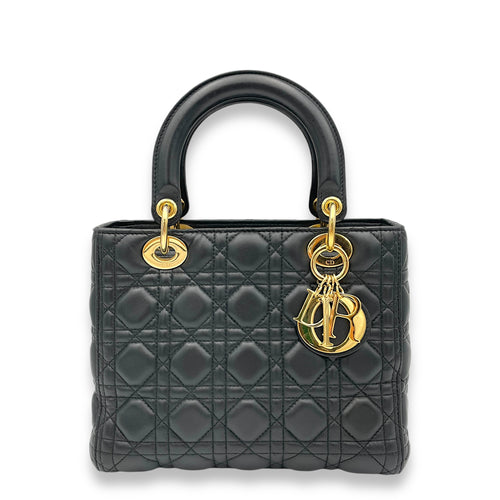 Lady Dior Top Handle Bag Black in Lambskin, Gold hardware