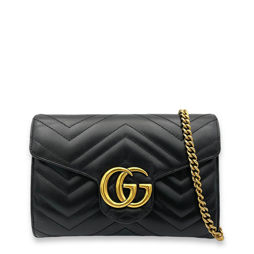 GG Marmont Small Black Wallet On Chain in Lambskin, Gold hardware