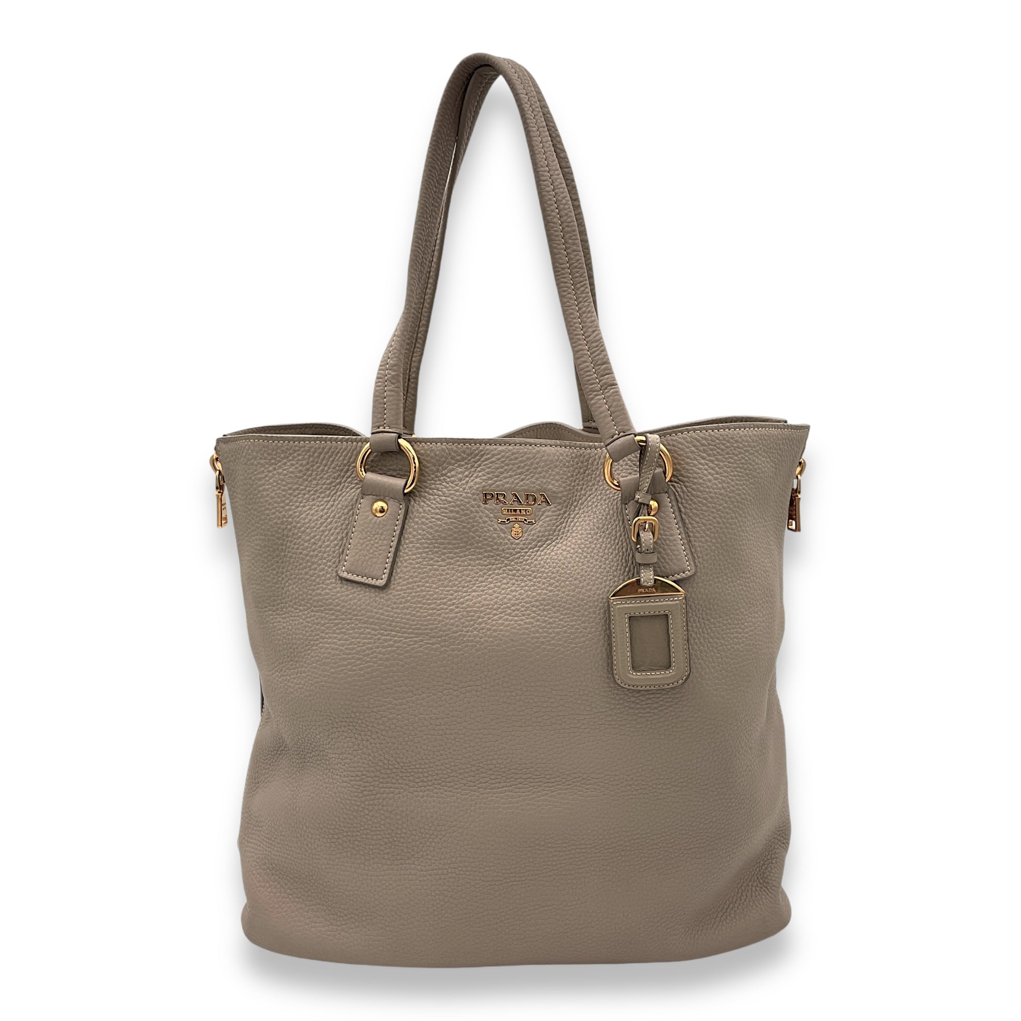 Logo Beige Top Handle Bag in Calfskin, Gold hardware