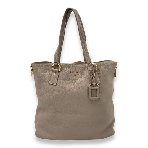 Logo Beige Top Handle Bag in Calfskin, Gold hardware