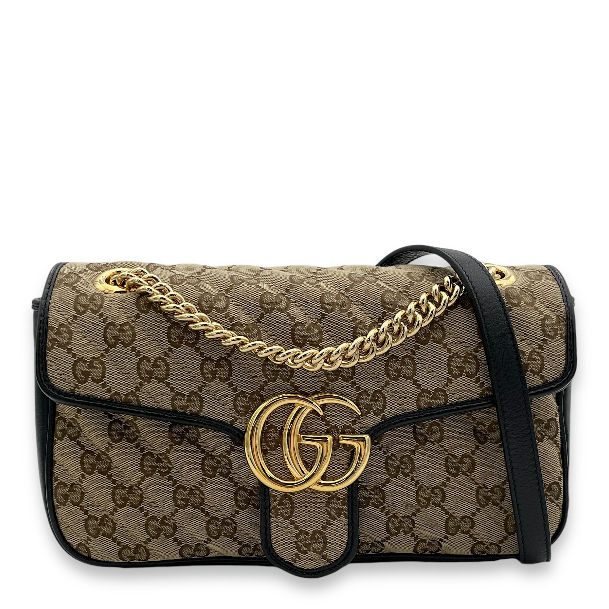 GG Marmont Top Handle Bag Medium Brown in Canvas, Gold hardware