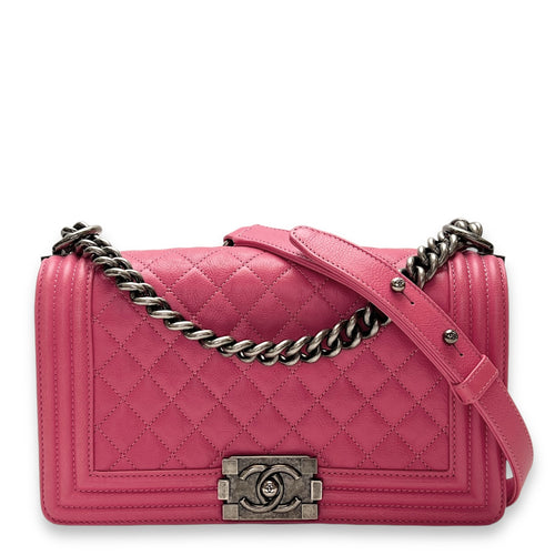 Boy Medium Pink Shoulder Bag in Calfskin,  hardware