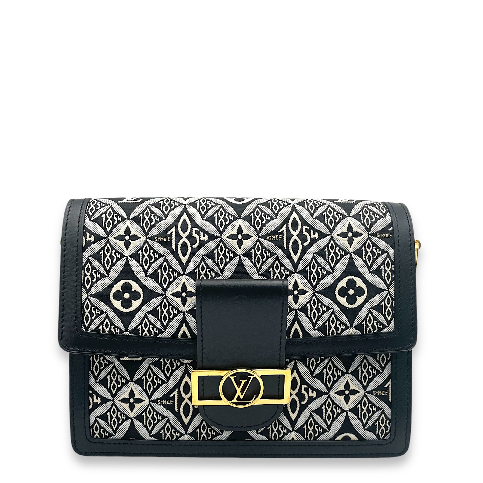 Dauphine MM Black Shoulder Bag in Canvas, Gold hardware