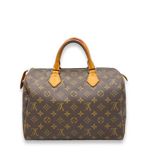 Speedy Top Handle Bag 30 Brown in Monogram Coated Canvas, Gold hardware