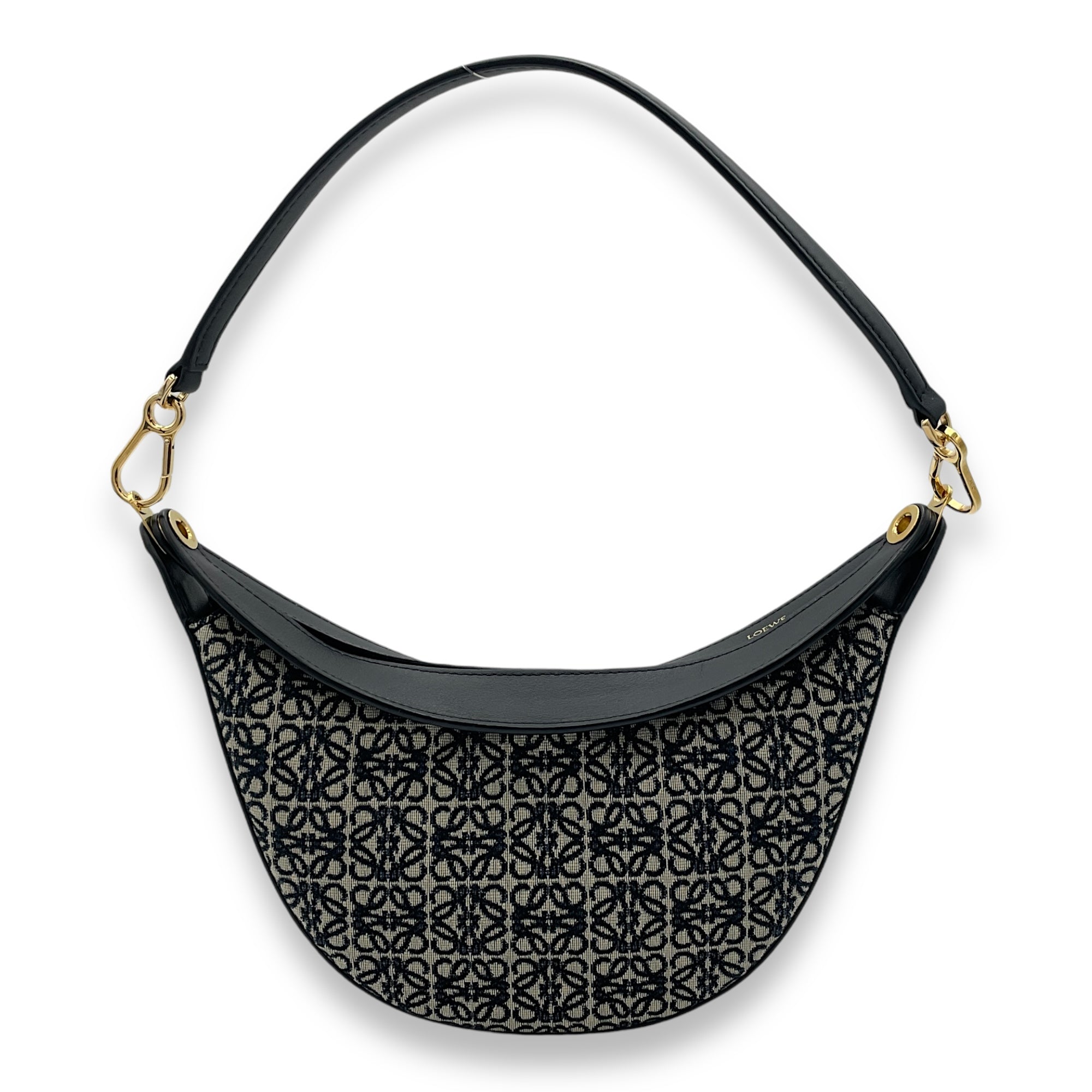 Luna Black Shoulder Bag in Jacquard, Gold hardware