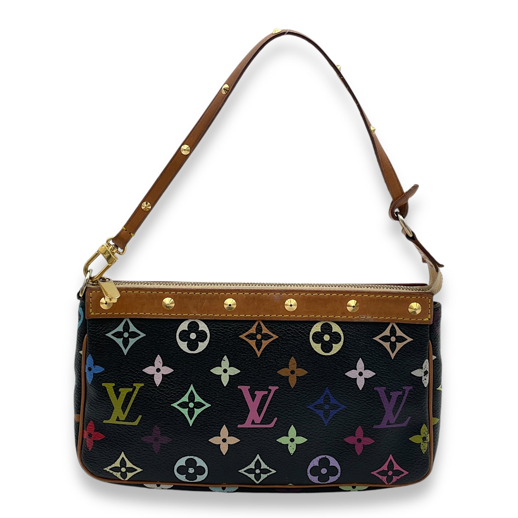 Takashi Murakami Pochette Accessoires Multicolour Shoulder Bag in Monogram Coated Canvas, Gold hardware