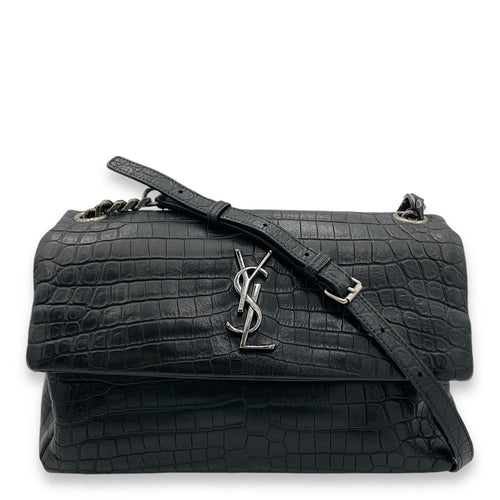 Hollywood Shoulder Bag Black in Calfskin, Silver hardware