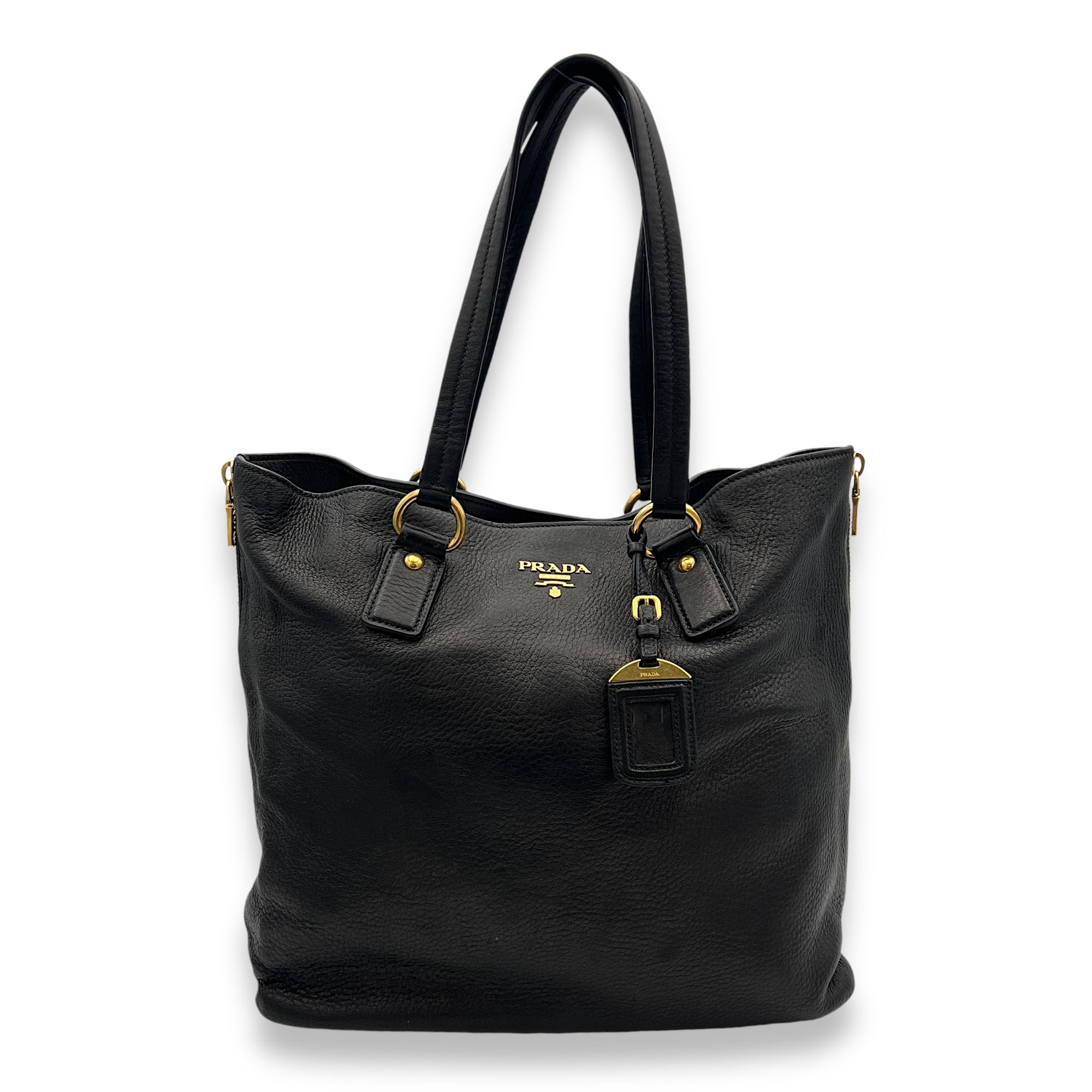 Logo Top Handle Bag Black in Calfskin, Gold hardware