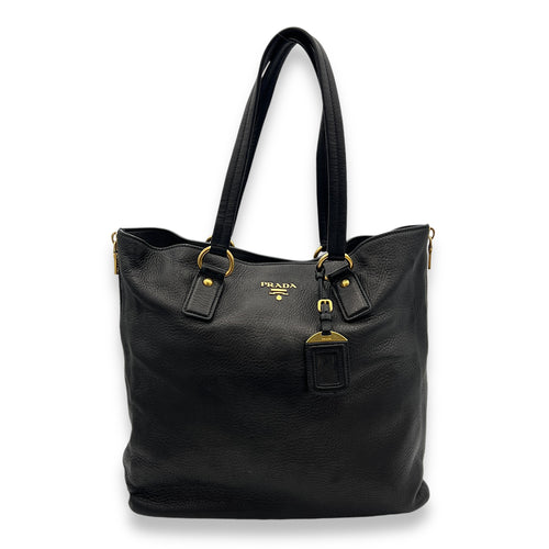 Logo Top Handle Bag Black in Calfskin, Gold hardware