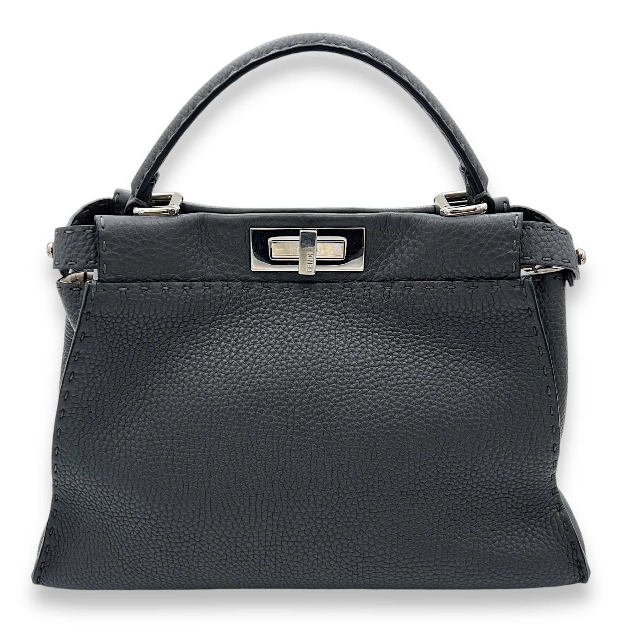 Peekaboo Top Handle Bag Grey in Calfskin, Gold hardware