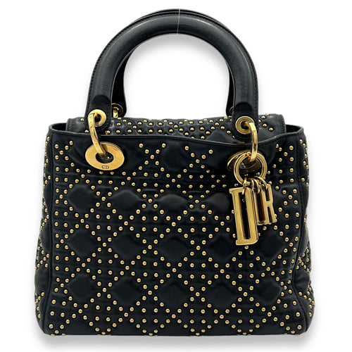 Lady Dior Medium Top handle bag in Lambskin, Gold Hardware