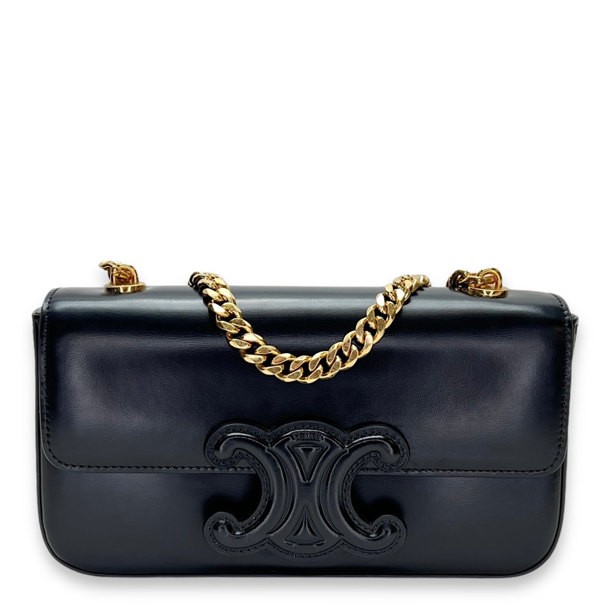 Triomphe Shoulder Bag  Black in Calfskin , Gold Hardware