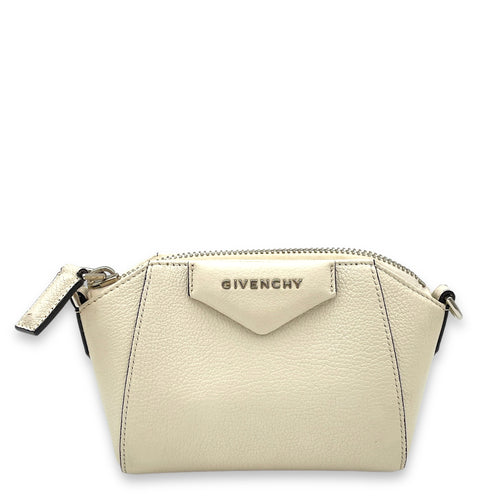 Antigona Nano White Crossbody Bag in Goat Leather, Silver hardware