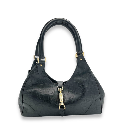 Horsebit Jackie Black Shoulder Bag in Calfskin, Gold hardware