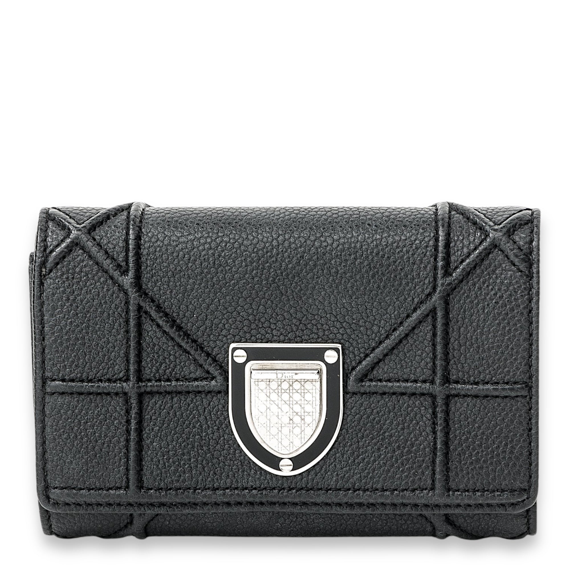 Diorama Compact Wallet in Calfskin, Silver Hardware