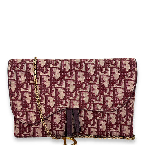 OBLIQUE SADDLE Red Wallet On Chain in Jacquard, Gold hardware