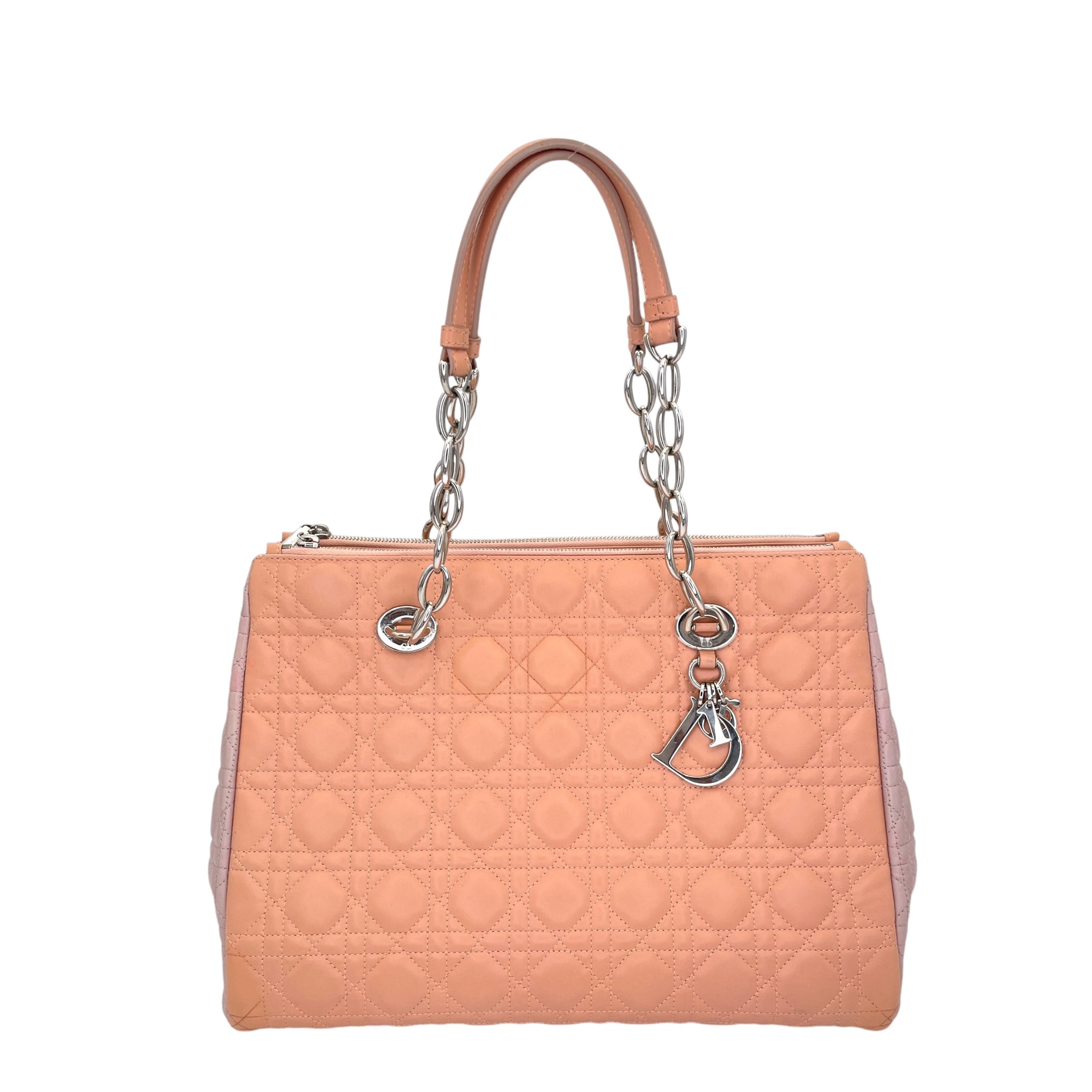 Cannage Top Handle Bag Medium Pink in Lambskin, Silver hardware